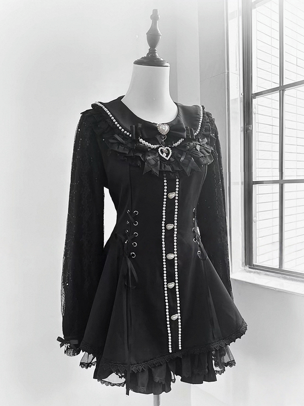 Lace Pearl Collar Long-Sleeve Set