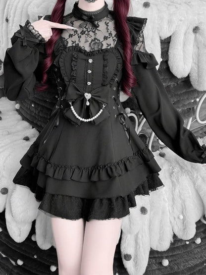 [Pre-order Deadline: April 22] Sweet and Gothic Floral Lace Ruffle Ribbon Dress Suit Full Set