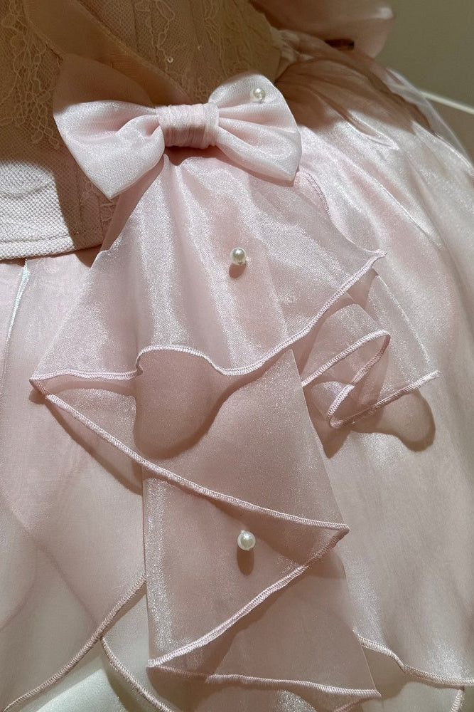 【9月6日予約締切】Romantic Rose Ballet Lolita Bow Lace Corset Bustier＋Layered Ruffle Bow Bubble Skirt + Bow Train（Set1/2）