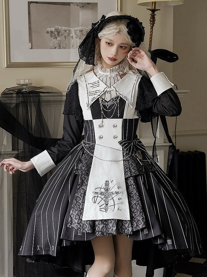 【2月26日予約締切】ゴシックエンブロイダリーストライプ懐中時計シスタードレスフルセット＋ヘッドドレス