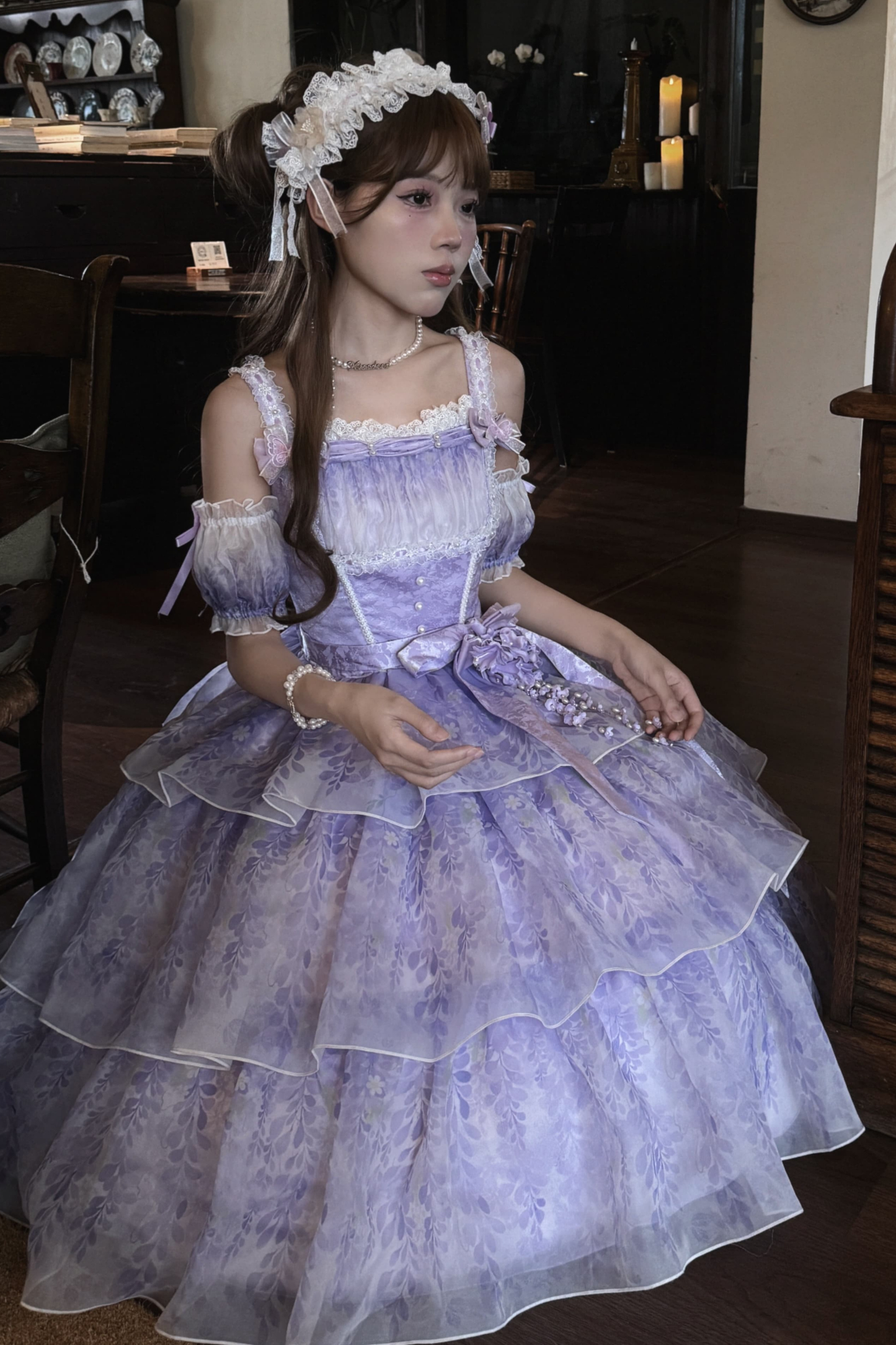 【予約商品】バレエスタイルエレガントドレス+ハット+ヘアバンド+リボンテール