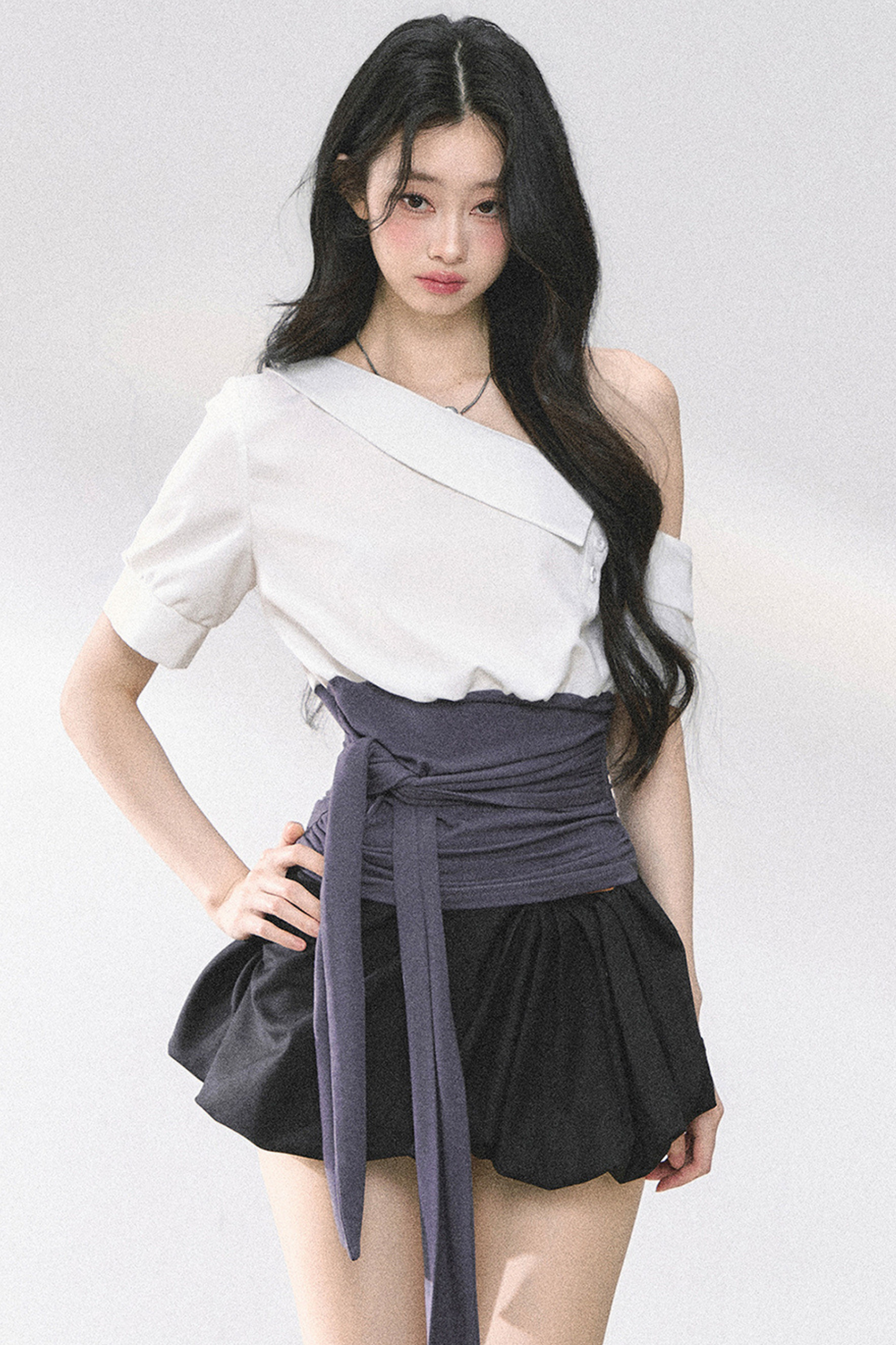 ウエストバンド付きワンショルダーシャツ