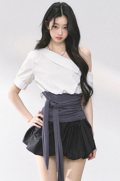 ウエストバンド付きワンショルダーシャツ