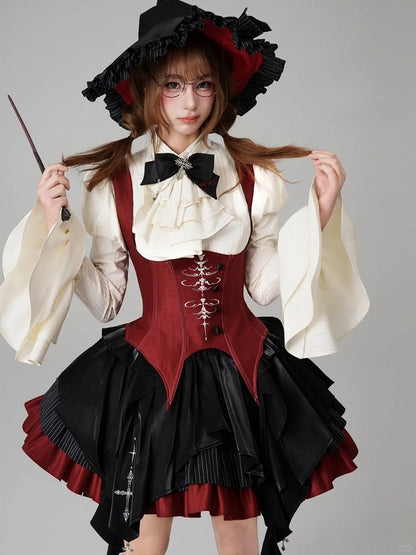 【12月3日予約締切】inverted spell contract ダークゴシックウィッチレッドドレスフルセット＋シャツ＋ベスト＋スカート
