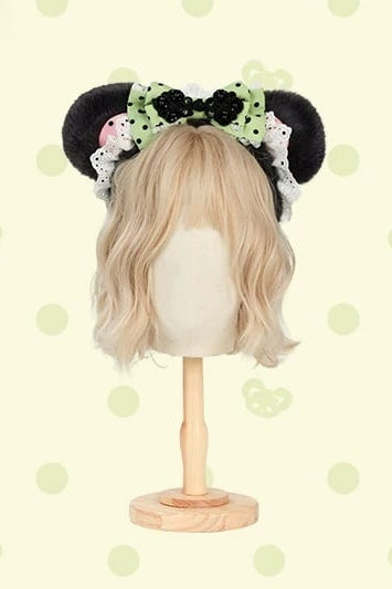 [Reservierungsschluss am 1025] Pink/Grüne Chinoiserie-Lolita-Sweet-Panda-Serie Accessoires (Teetassen-inspirierter Minihut, Pandaohren-Haube, Pandaohren-KC, Pandaohren-Barett, Haarclip, Halskette, Handtasche, Quastenbrosche, Socken)