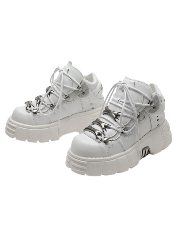 Dark Punk Retro Leather Metal Power Salls Neaker Shoes