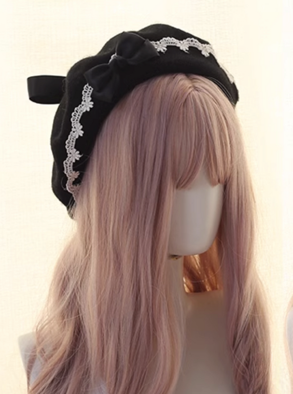 リボンレースベレー帽