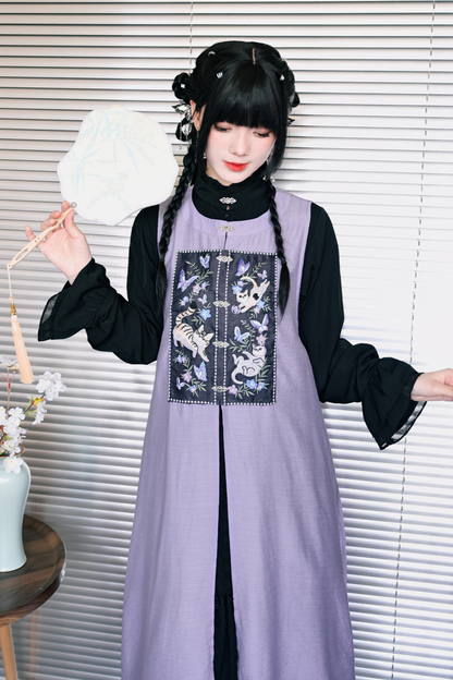 チャイナガーリーノースリーブサンドレスパッチワンピース