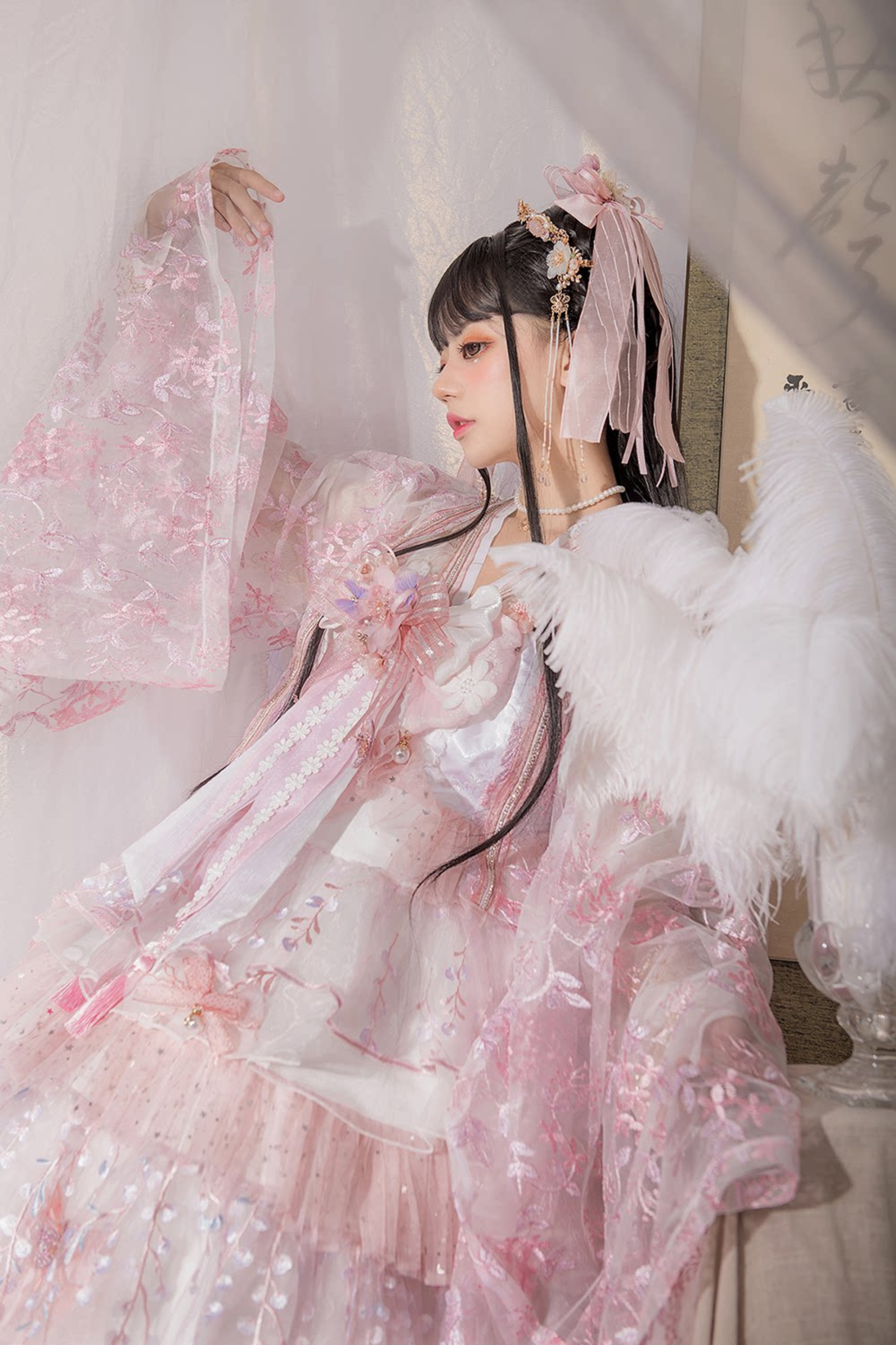 cherry blossom pink hanfu dress HanfuSpring Cherry Blossoms|Tang Chest-Length skirt