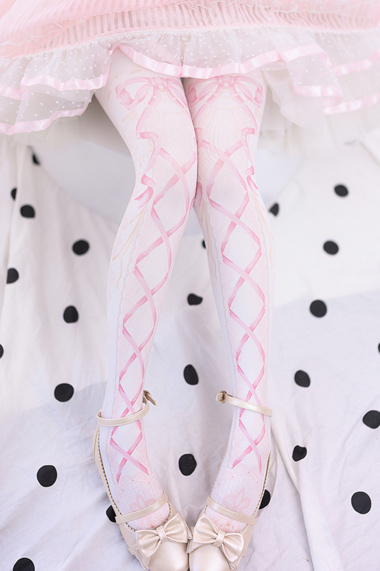 Lace-up Velvet Print Lolita Tights