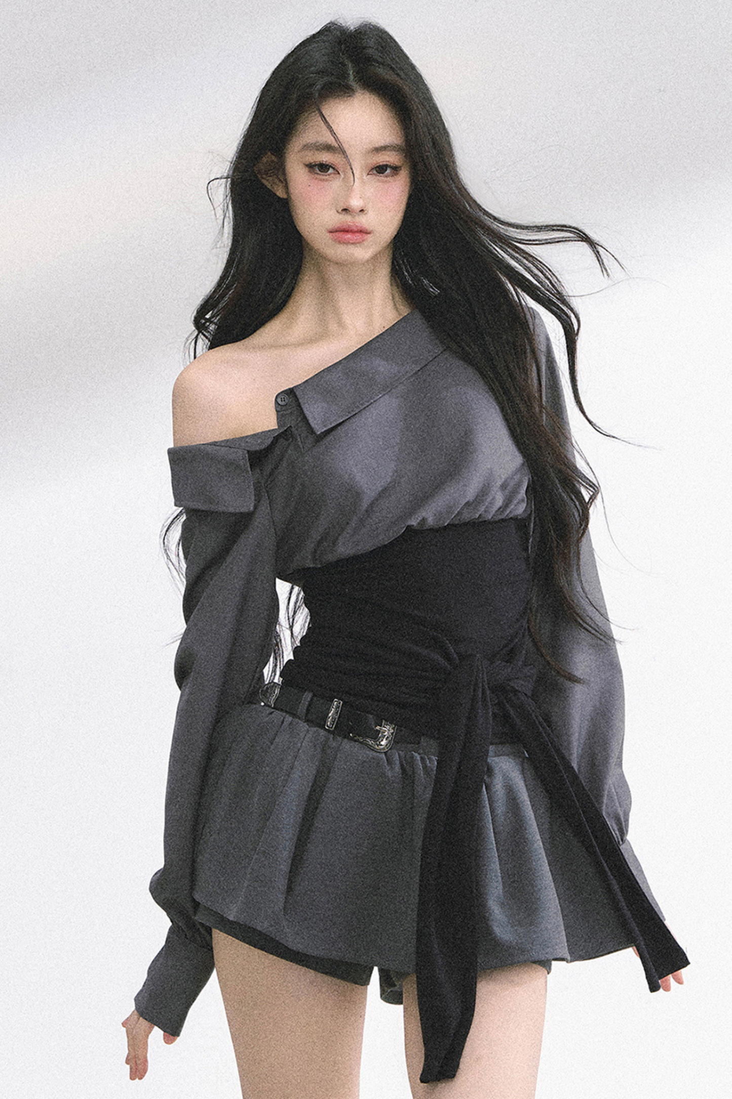 ウエストバンド付きワンショルダーシャツ