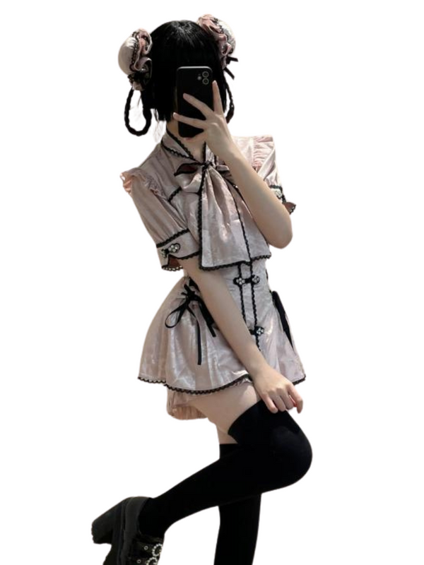 チャイナストラップリボンドレスパンツスーツ【予約商品】