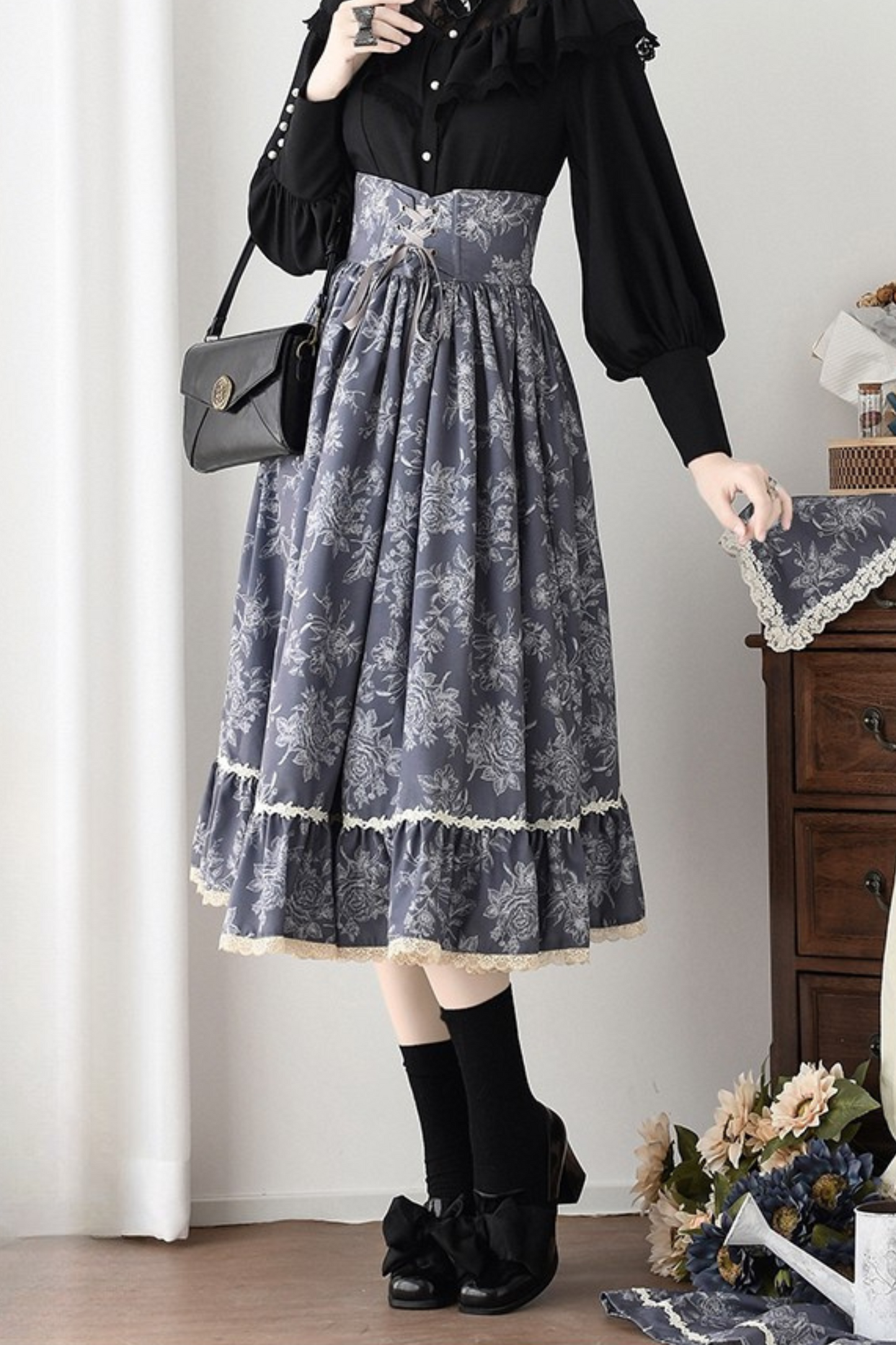 Sketch Wild Rose Elegant Herringbone Lolita Skirt