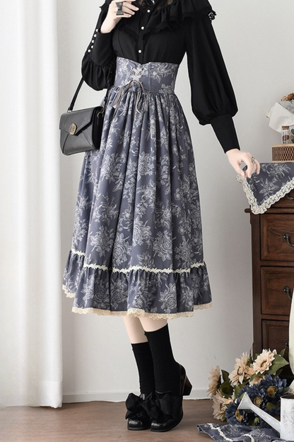 Sketch Wild Rose Elegant Herringbone Lolita Skirt