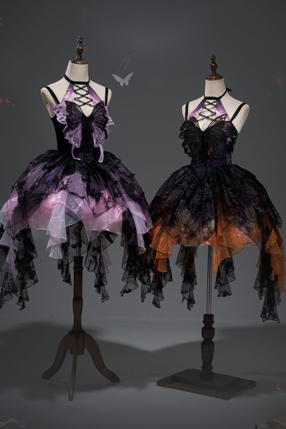 【12月16日予約締切】withered leaf butterfly1.0ゴシックホルターネックバタフライアシメチュールドレス