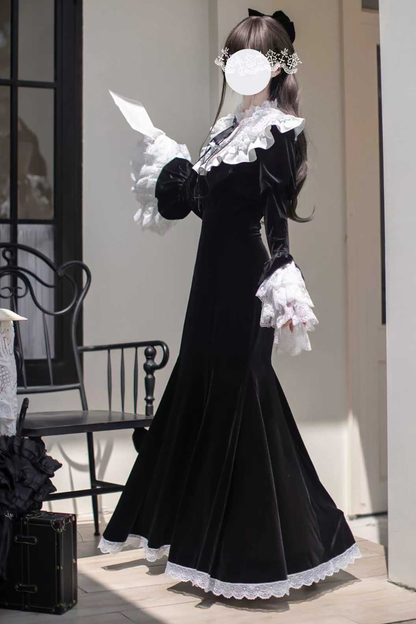 Gothic Velvet Black Elegant Mermaid Dress