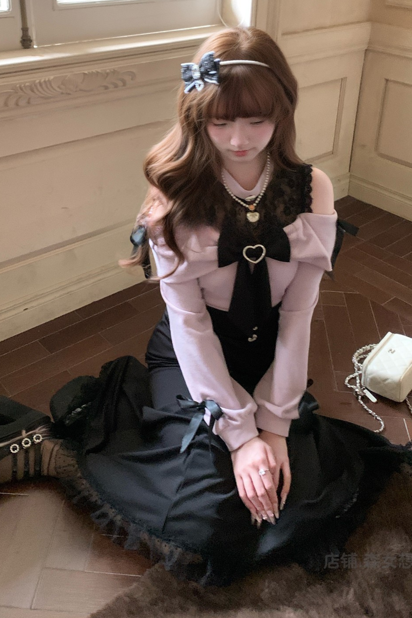 Lace Off-the-shoulder Ribbon Dress