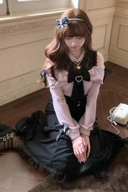 Lace Off-the-shoulder Ribbon Dress