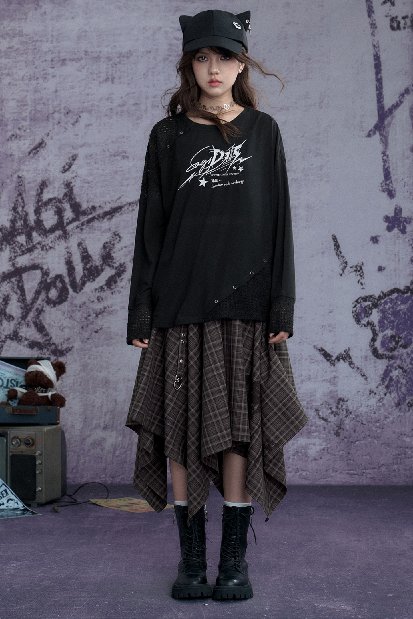 ナイトモードアシメチェックスカート