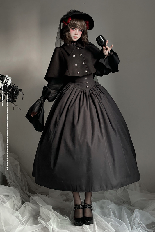 ゴシックロリータケープ+シャツ+スカート+リボン+ボンネット