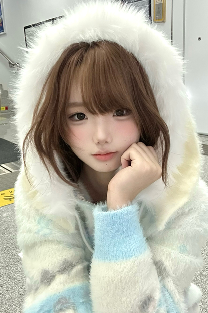 ラビットフードニットカーディガン