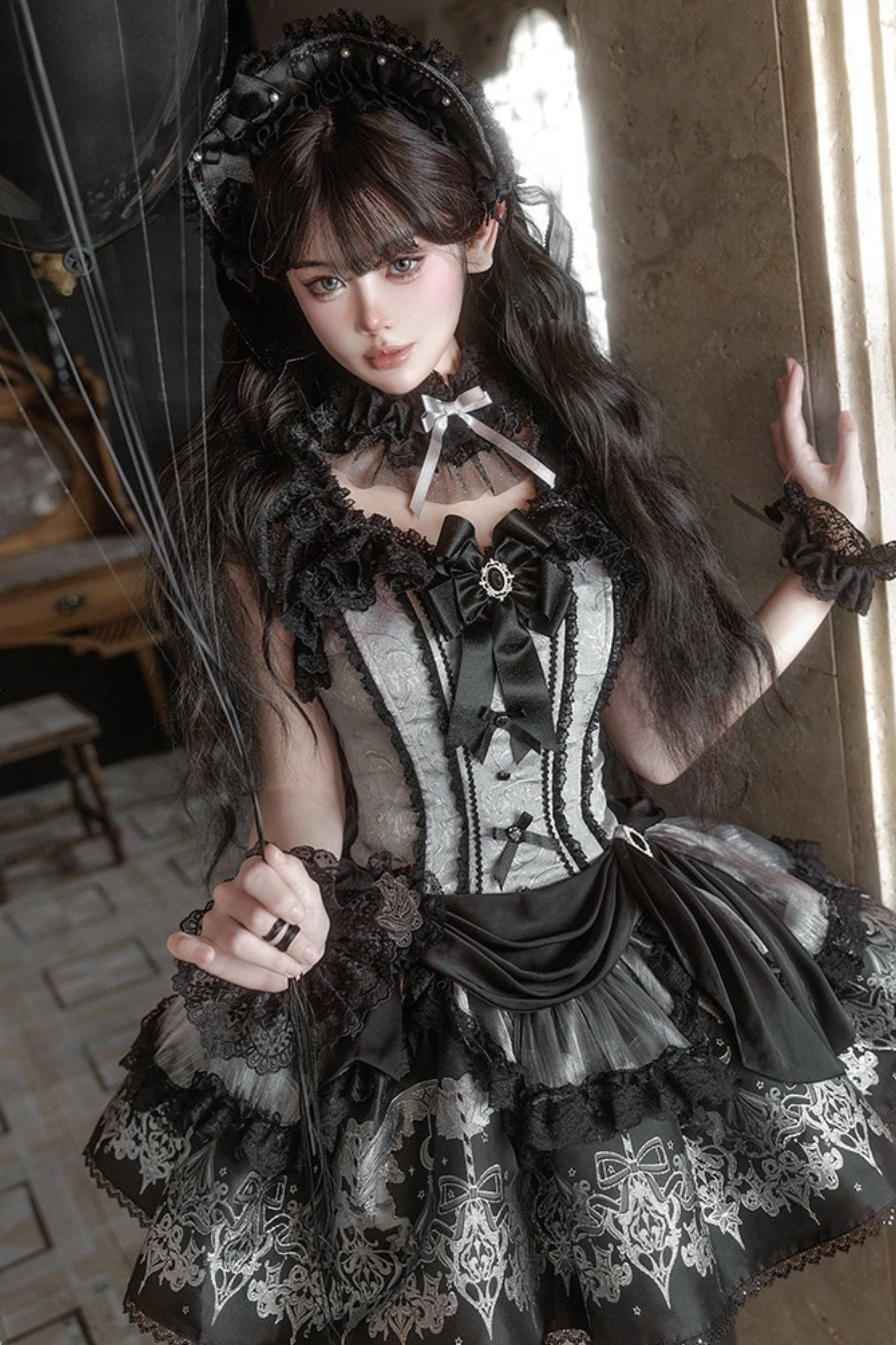 【2月28日予約締切】ダークシルバーレースロリータドレス+BNT+ネックアクセサリー