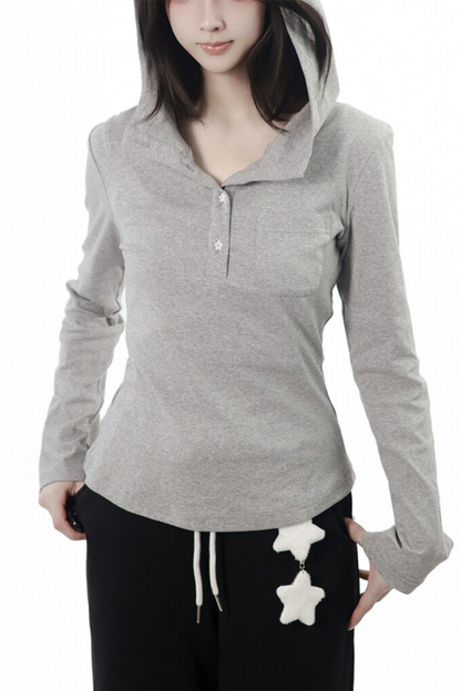 Star Button Hooded Top