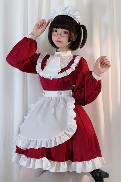 Vintage Red Maid Cosplay Dress