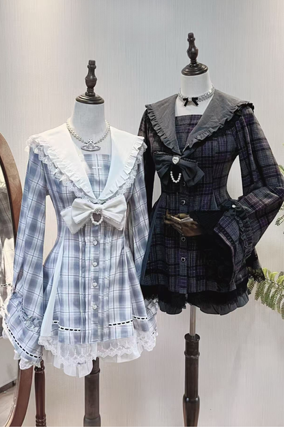 【12月24日予約締切】ゴシックセーラーカラーレースリボンチェックドレスセットアップ