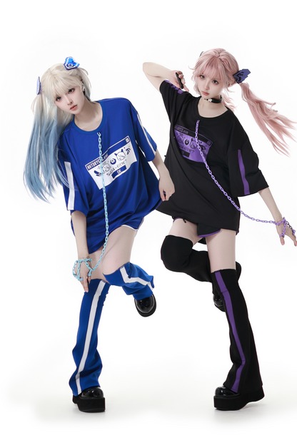 Subculture Loose Over T-shirt + Pants + Leg Warmers + Angel Devil Hairpin