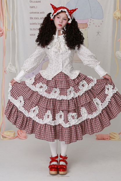 レトロチェックレースティアードロリータスカート