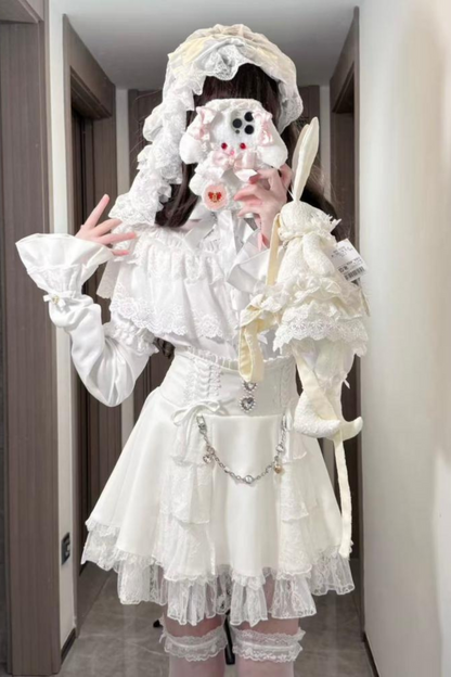 Mine lace cape shirt + sleeves + brooch