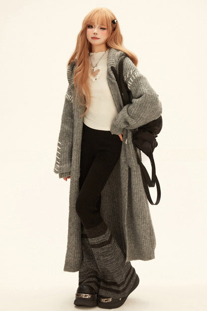 Black Gray Boots Cut Knit Pants