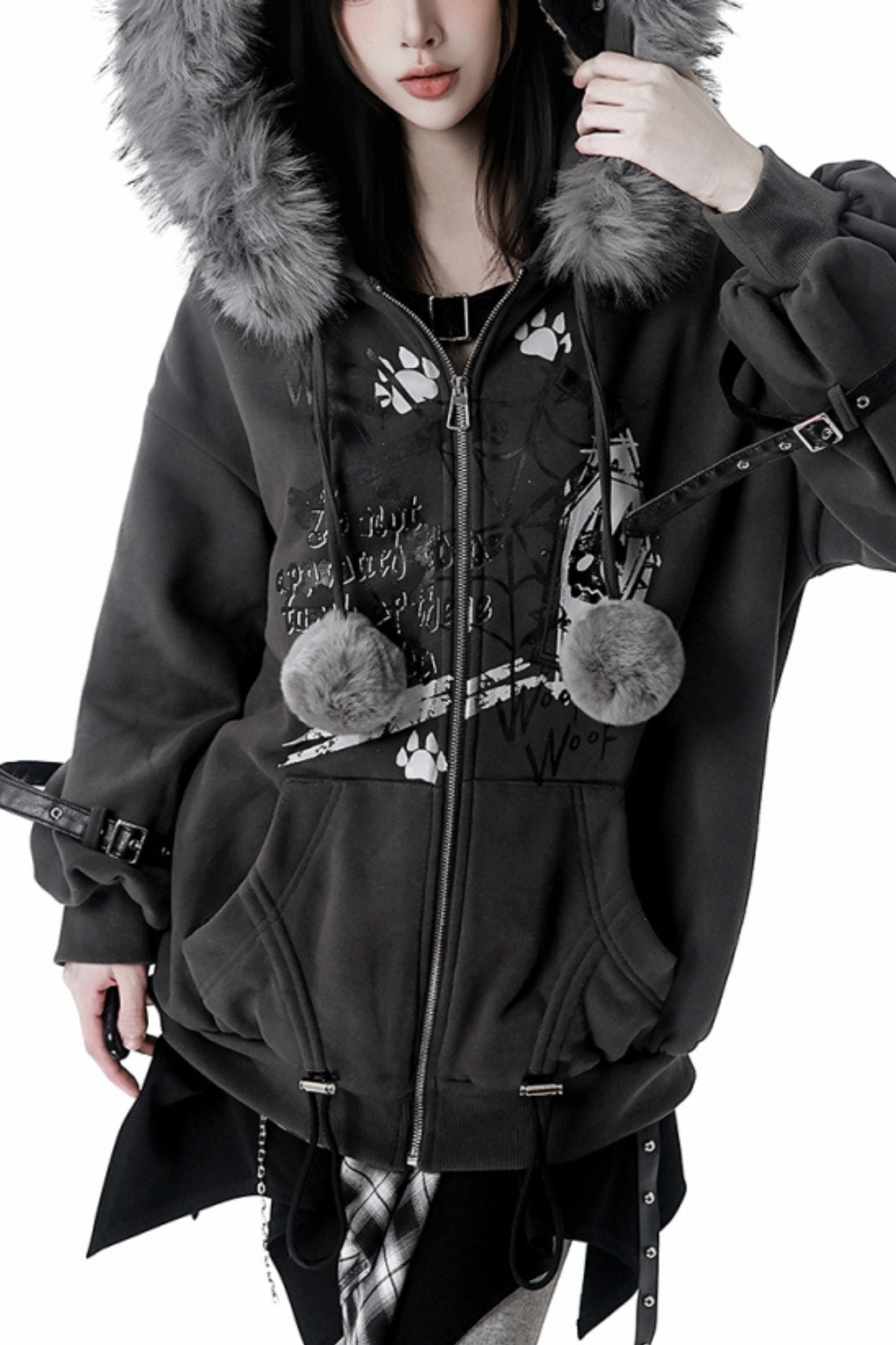 ファーボールファーフードジャケット+トップス+スカート