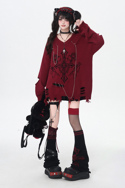 ゴシックライトアジアンVネックニッチルーズセーター