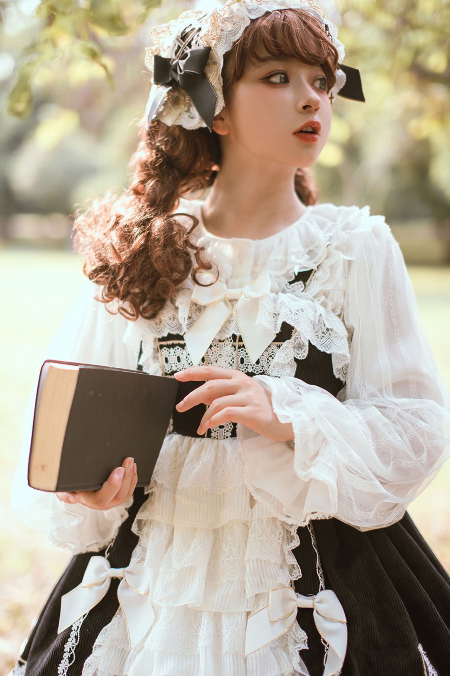 ゴシックドールレースジャンパースカート+ベイビーキャップ+ヘアバンド+ショール