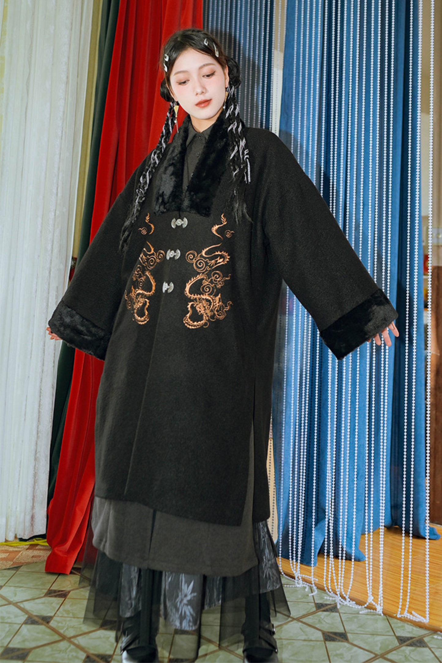Chinese Dragon Motif Long Cardigan