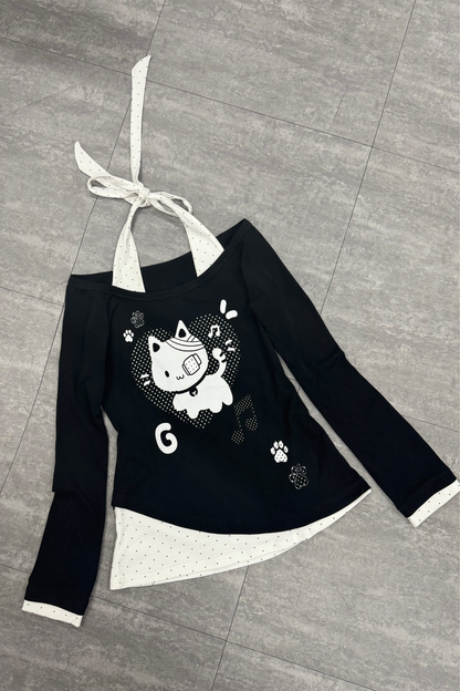 キャットオフショルダートップス