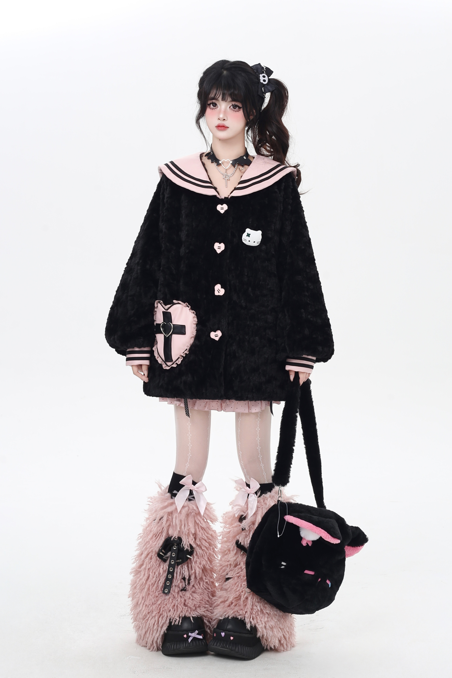 Sweet Cool Navy Collar Lantern Sleeve Jacket