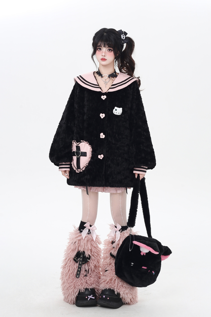 Sweet Cool Navy Collar Lantern Sleeve Jacket