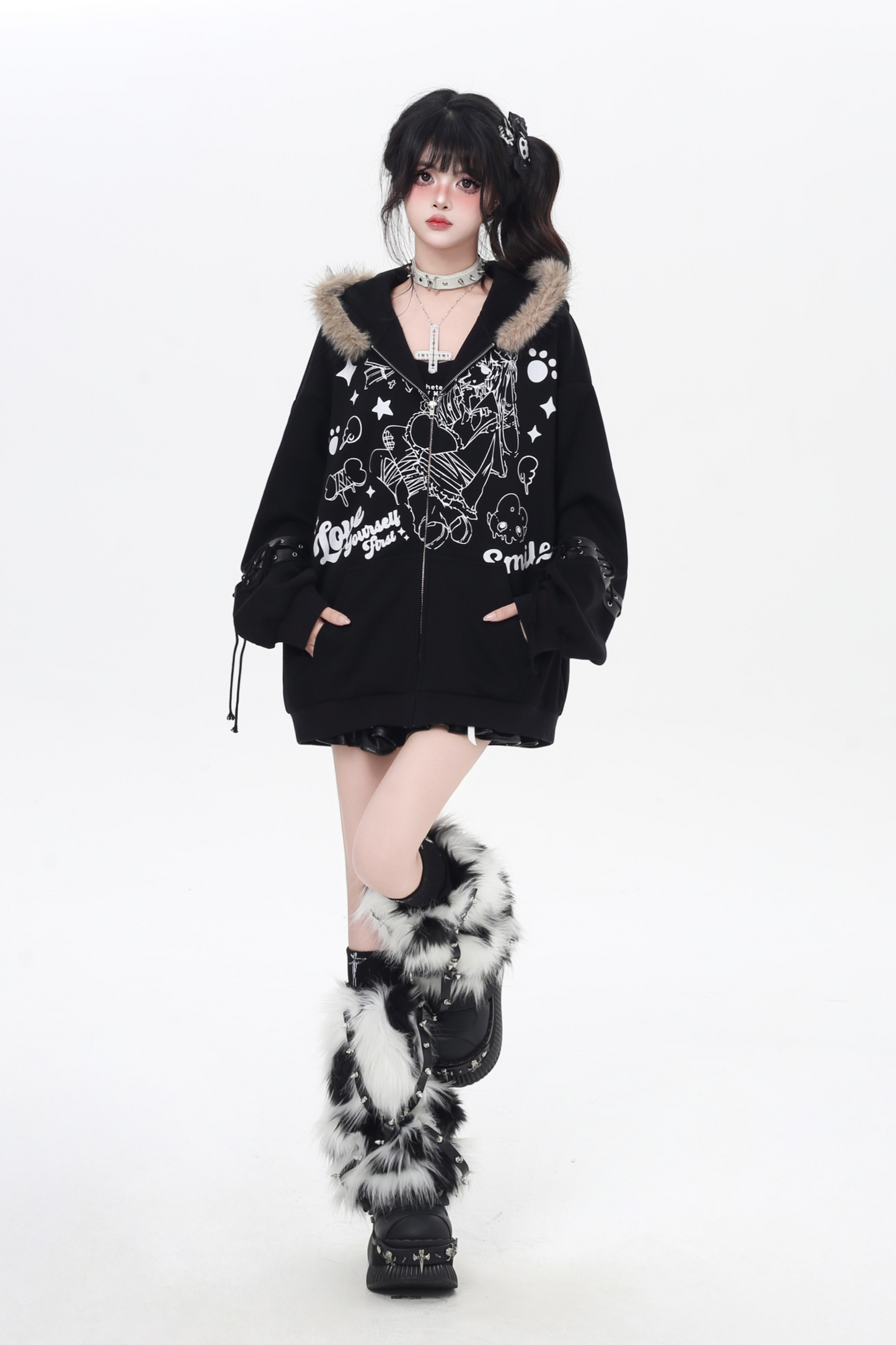 American Fur Hooded Loose Punk Hoodie