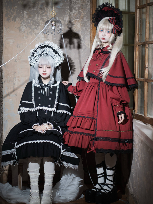 Victorian lace cape cloak jacket + elegant gothic doll dress + head accessories + necklace