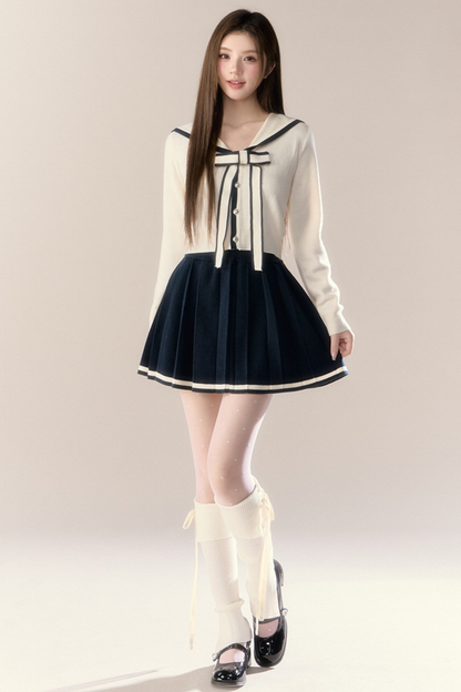 セーラーリボンカーディガン+プリーツスカート