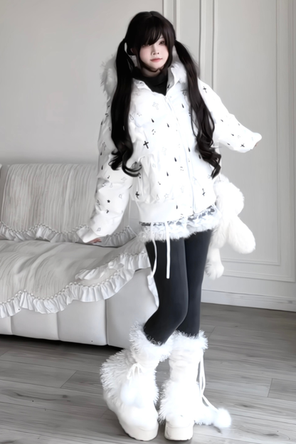 Fur Hood Cloth Design Down Jacket