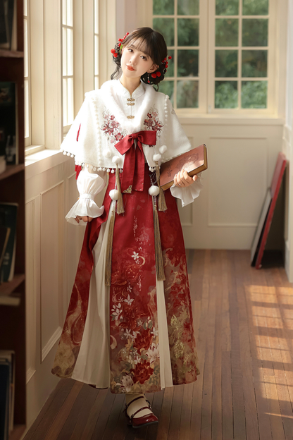 Retro china shawl + top + skirt