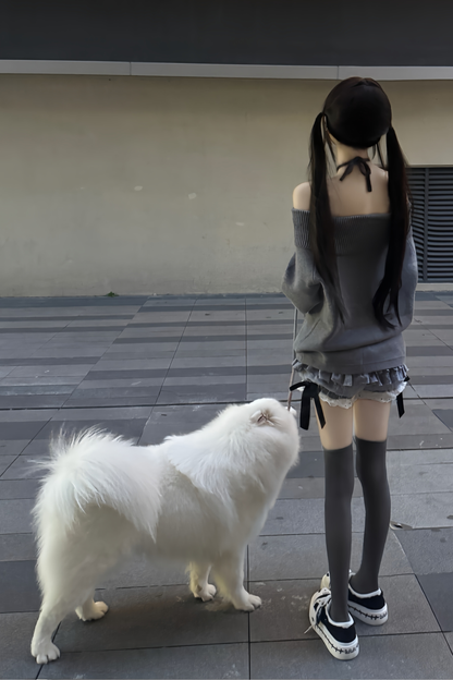 キャットデザインオフショルダートップス