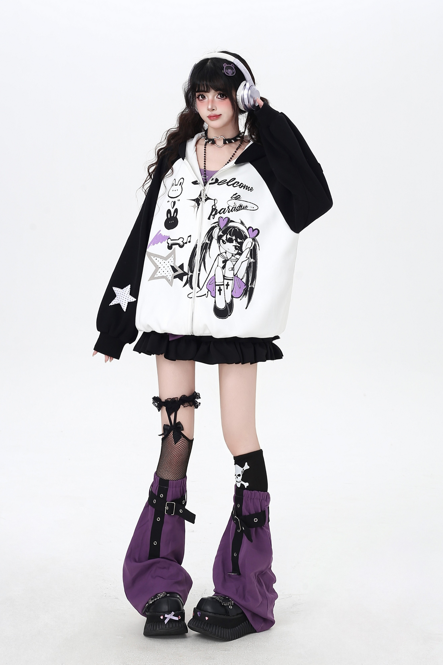Dark Cute Loose Zip Hooded Hoodie