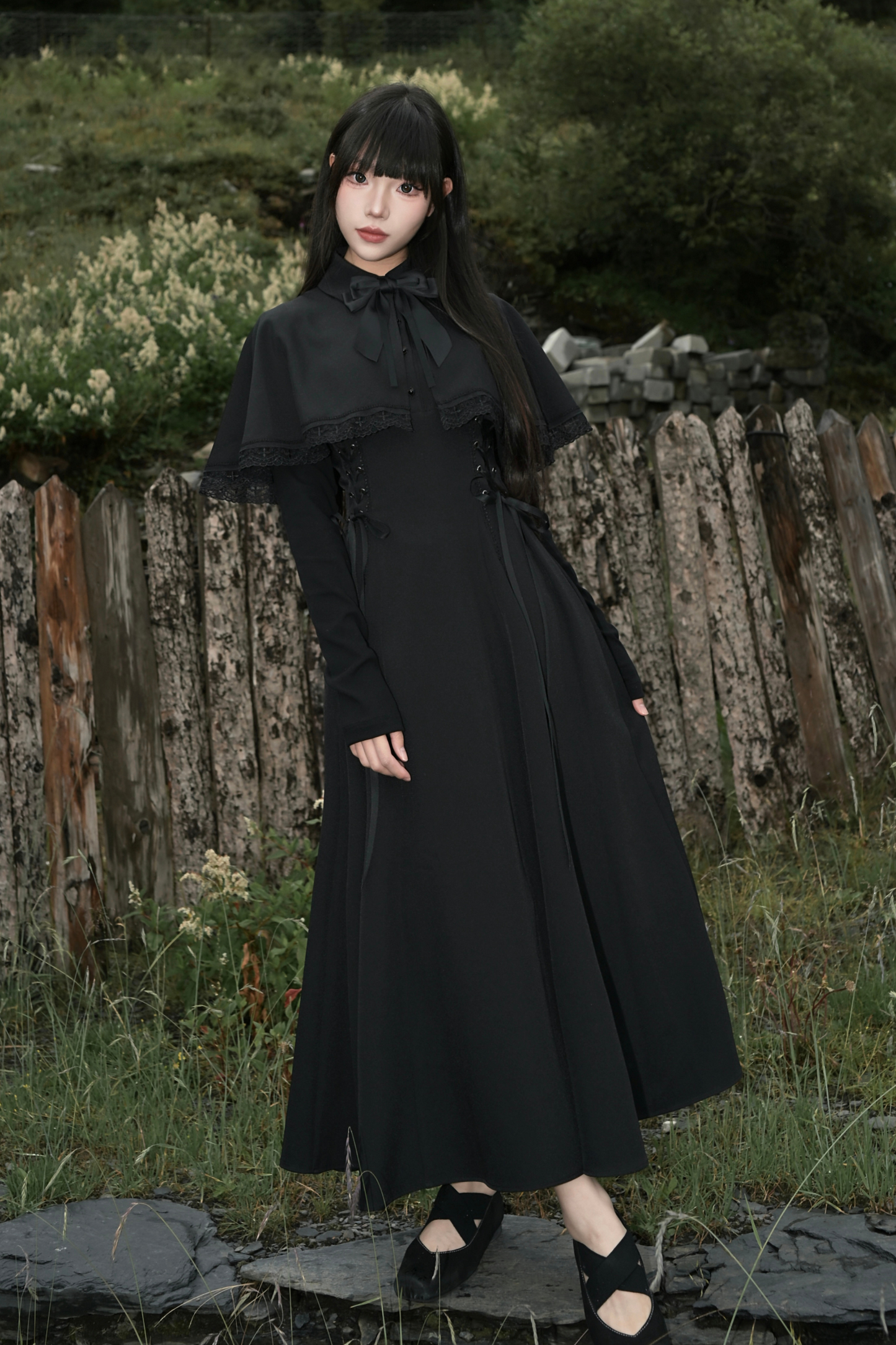 French cape dark dress