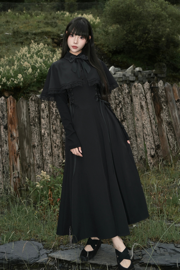 French cape dark dress