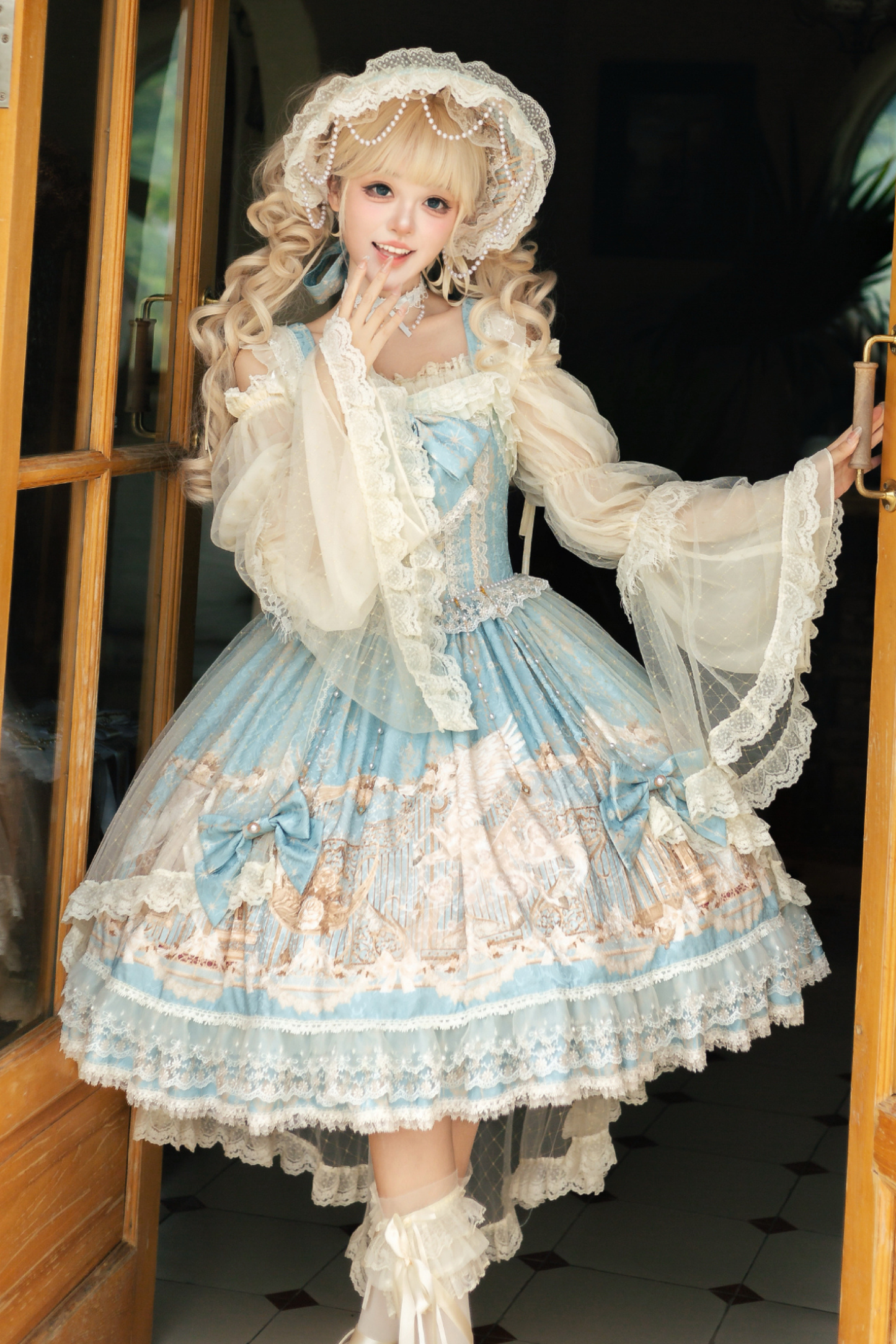 ユニコーンクラシカルプリンセスジャンパースカート+トップス+ボンネット+カチューシャ